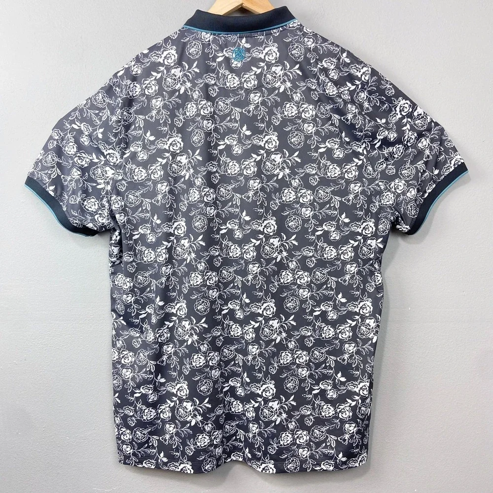 G/FORE Mens Golf Polo Shirt Sz XXL Rose Floral Texas Gray All‎ Over Print Resort